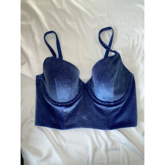 Victorias Secret Body by Victoria Lined DEMI Bra Blue Sparkle Velvet 34D - Picture 2 of 6